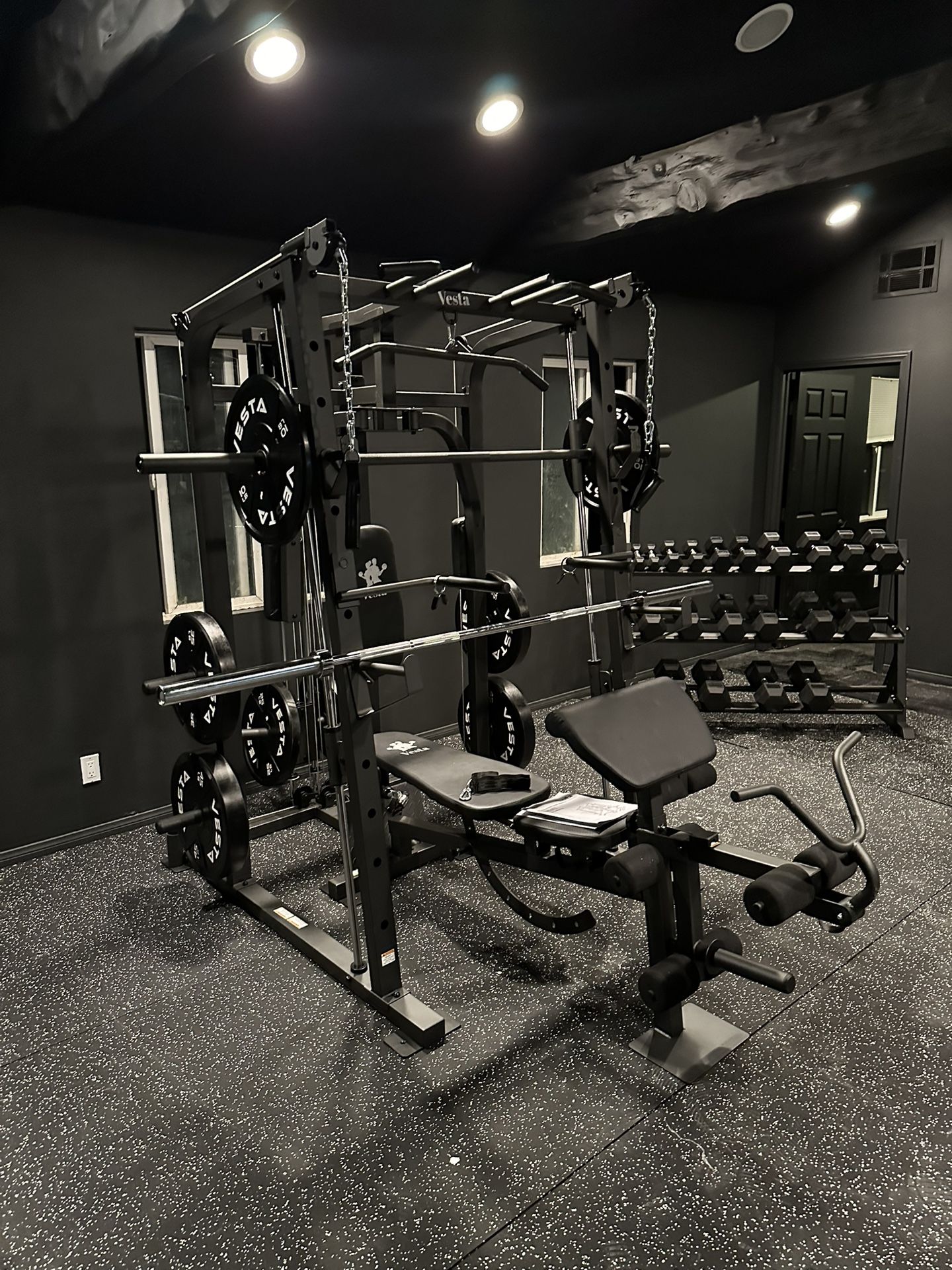 Smith Machine 1001 w/Bench Attachment | 230lb Bumpers Olympic Weights | 7ft Olympic Bar | Gym Equipment | FREE DELIVERY🚚