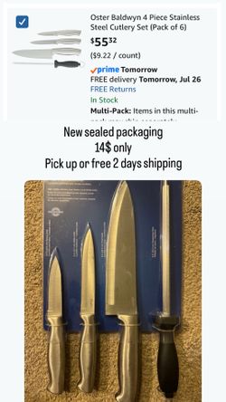 4-Piece Knife knives kitchen knives Set with Stainless Steel Cutlery Set Sharpener, 3.5 in, 5 in, 8 in, silver   New sealed packaging  Pick up Belmont