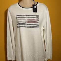 Women's white sweater with colored rhinestones. Tommy Hilfiger brand.  Size L.