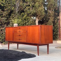 Danish Modern Mid Century Vintage Teak Tambour Door Credenza Sideboard