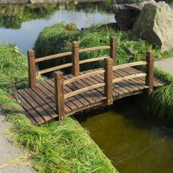 Wooden Garden Bridge Classic Wooden Arch Footbridge with Safety Railings, 530 lbs Capacity, Decorative Pond Bridge Landscaping for Outdoor Garden Yard