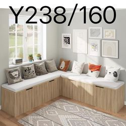 Y238🎈L-Shaped Storage Bench with Cushion, Corner Bench Seating for Dining Room, Kitchen, Entryway, Natural Wood$160