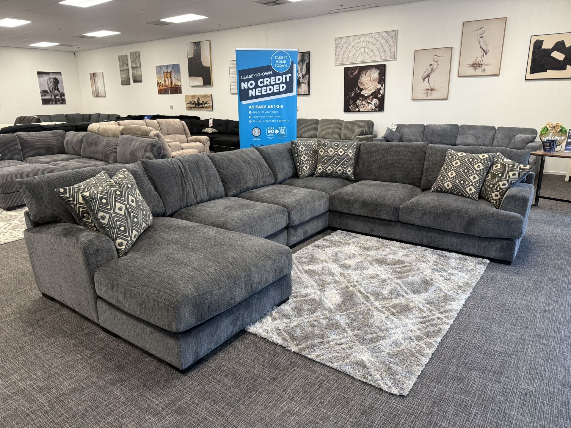 Dark Gray XL Sofa Sectional + Chaise Lounge Set - Fast Approvals