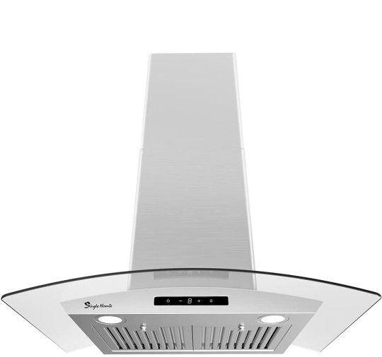 Singlehomie 30 inch Wall Mount Range Hood, 525 CFM Glass Stainless Steel Stove Vent Hoods/3 Speed Fan/Ducted Exhaust Vent/LED Lights, 