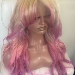 Blonde Pink & purple ombré human hair lace wig 28”