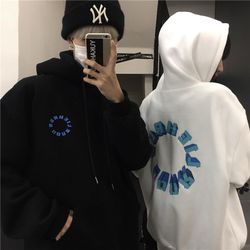 Three-dimensional letter printing loose fleece hooded sweater for men and women