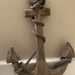Wooden Nautical Anchor with Rope  23” x  16”