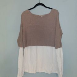 41Hawthorn Cream Tan Colorblock Lightweight Sweater Long Sleeve Top Shirt Pullover Women's XL Large