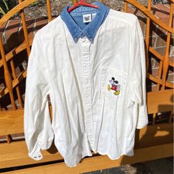 White Denim Disney Micky Mouse Long Sleeve Shirt