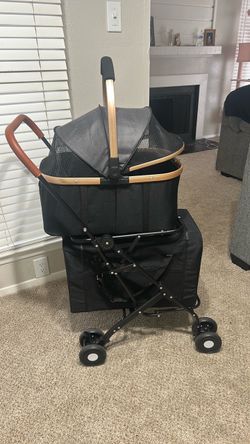 Black Pet Stroller with Detachable Carrier