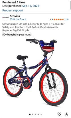 Schwinn Koen 20-Inch Bike for Kids Ages 7-10, Built for Safety and Comfort, Dual Brakes, Quick Assembly, Beginner Big Kid Bicycle