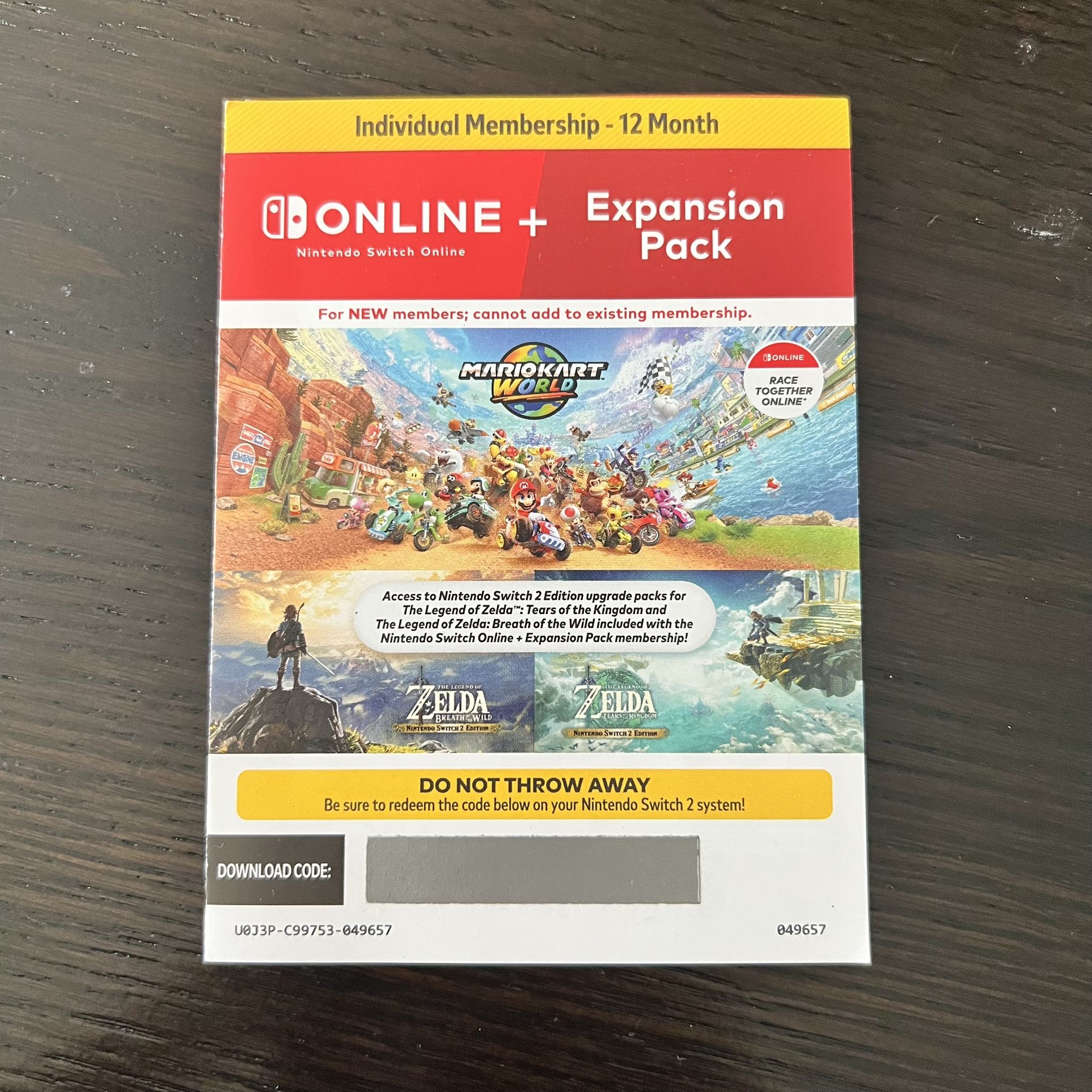 Nintendo Switch 12 Month Online + Zelda BOTW & TOTK Expansion Pack UNUSED
