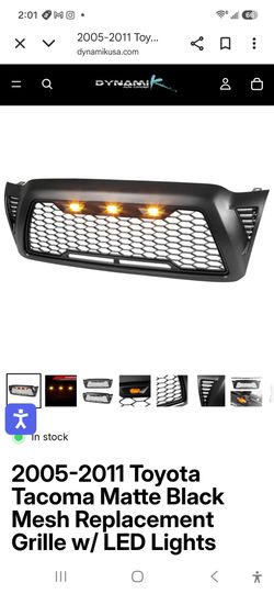 2005-2011 Toyota Tacoma Matte Black Mesh Replacement Grille w/ LED Lights