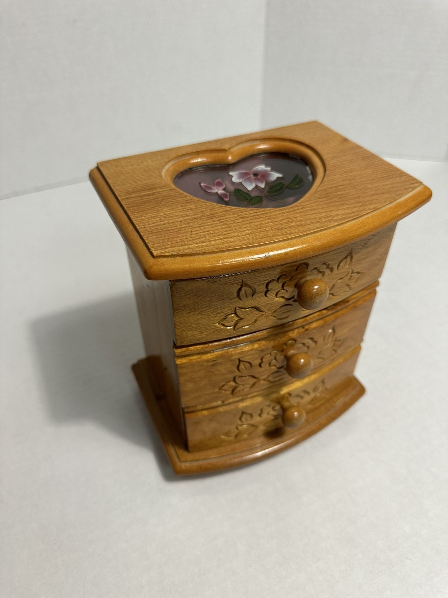 Reuge Designed Jewelry Box With Top Jewelry Compartment And Two Drowers