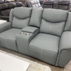 Gorgeous Power, Reclining Sofa, And Loveseat Set With Center Drop Down Wireless Phone Charger And Many Options 