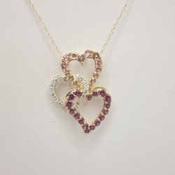 14k Gold Pink Tourmaline And Diamond Pendant With Gold Chain