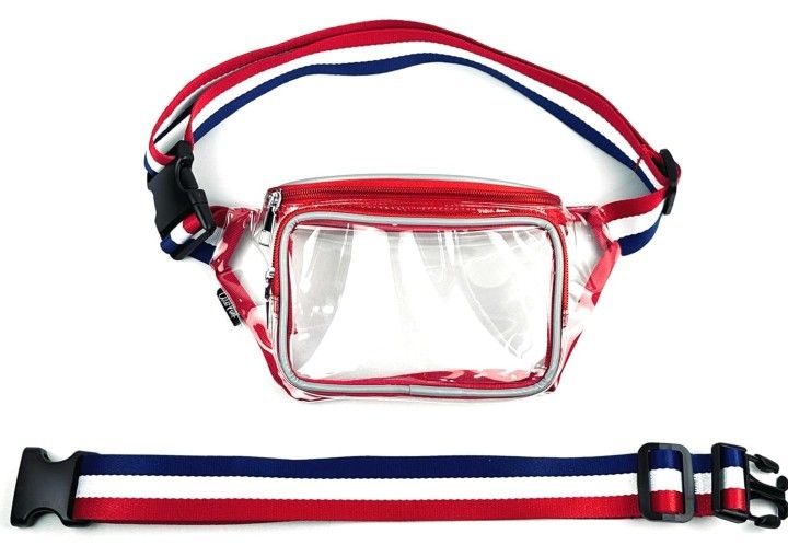 Clear Patriotic Fanny Pack Stadium Approved | American Flag Waist Bag w/ Extender