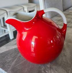 Vintage Halls Superior Quality Kitchenware Ball Ceramic Pitcher Red 64 Ounce Jug