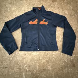 ADIDAS Navy Blue Track Jacket Women Small Retro Spell Out Orange