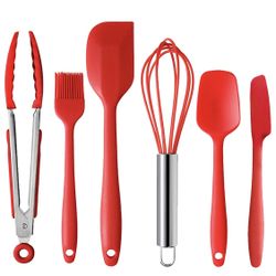 Kids- & Beginner Bakers- Friendly Silicone Spatula Scraper Set with Kitchen Tongs, Whisk & Pastry Brush, 480ºF High Heat Resistant, No Odor No Fade, N