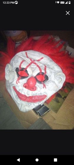 Creepy Clown Halloween Mask with Red Hair