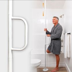 Floor to Ceiling Grab Bar Tension Mount Transfer Pole Standing Assist Rail for Seniors White