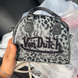 Von Dutch Grey Cheetah Bowling Bag in vegan leather