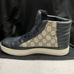 GUCCI Men’s GG Brown Supreme Leather Canvas High Top Sneakers  US sz 10