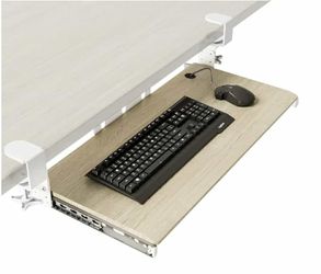 2135: New Keyboard Tray Under Desk Pull Out with Extra Sturdy C Clamp Mount System, 27.3 (32.5 inch Including Clamps) x 11 Inch Slide-Out Platform Com