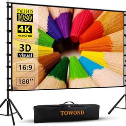 TOWOND 180 Inch Portable 16:9 4K HD Outdoor Projection Screen with Carrying Bag