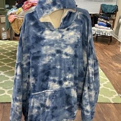 Blue White Tie Dye Huggle Hoodie Plush Minkie Fully Lined