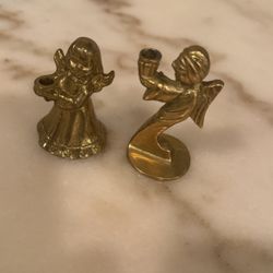 Vintage Christmas Brass Angels Playing Musical Instruments Napkin Ring Holders 2