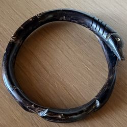 Black coral Bangle Bracelet carved dolphin Vintage