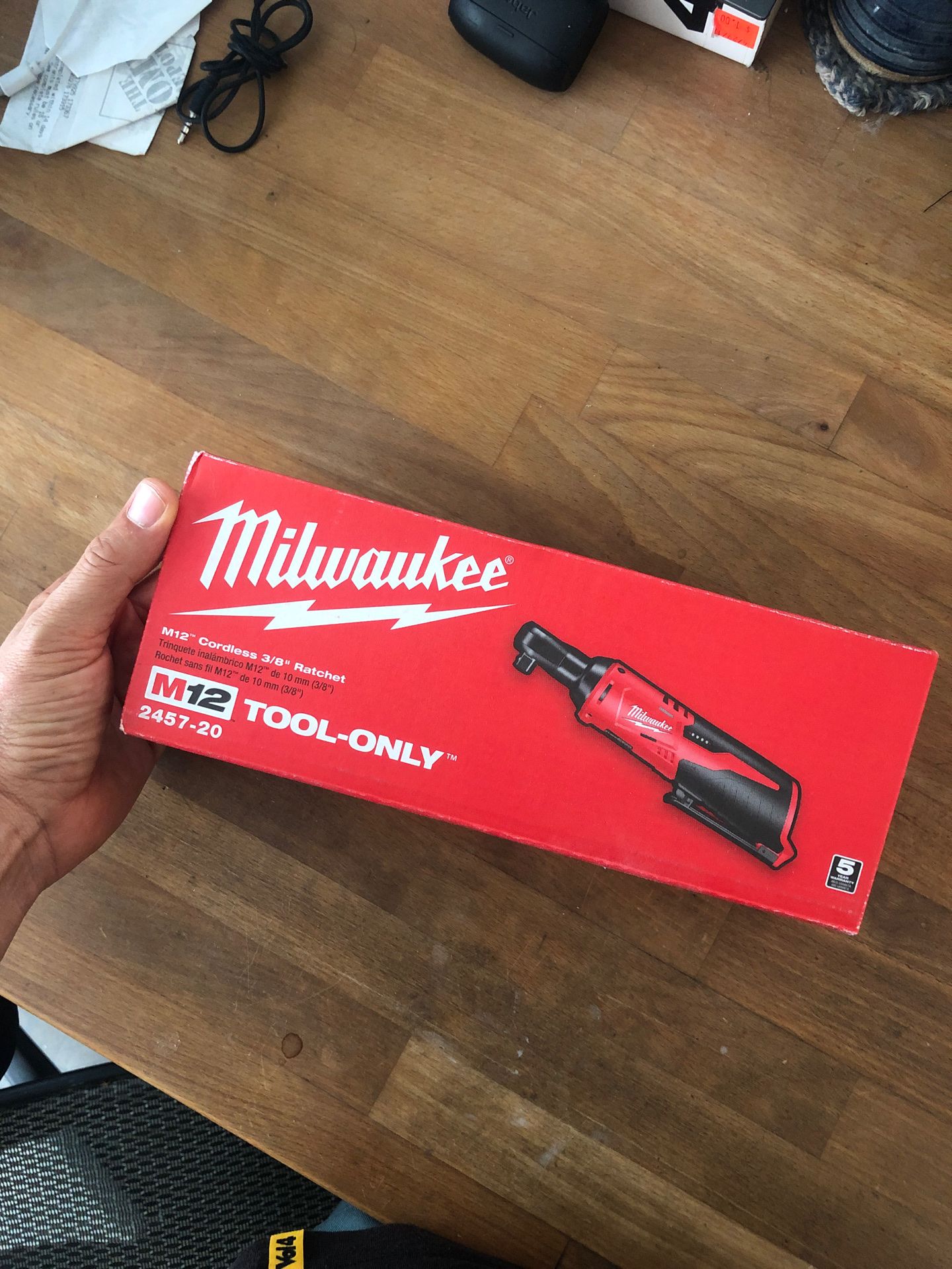 New in Box Milwaukee M12 cordless Ratchet TOOL ONLY. Model # 2457-20 No Battery Included