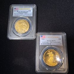 2 graded 1 Oz gold coins