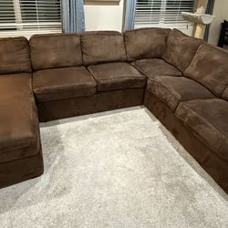 Brown Chenille 3-Piece Sectional Couch with Chaise