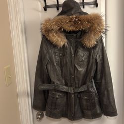 SAKS SELECTED LEATHER COLLECTION FUR JACKET 