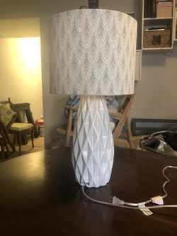 White Ceramic Lamp with Art Deco Shade