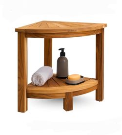 15.5" Corner Shower Bench, Waterproof Teak Shower Stool Seat Chair