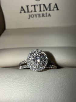 14K white gold Engagement ring size 7 + wedding band combo 1/3 Ct natural diamond certified