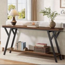 70.9-Inch Narrow Long Entryway Console Table, Industrial Sofa Table Behind Couch with 2-Tier Storage Shelf for Hallway, Living Room, Entrance, Foyer, 