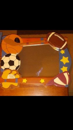 3 piece hanging Sports Mirror, Chalkboard and Picture.