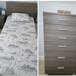 Cama twin con mesita, gavetero y colchon incluido