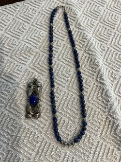Lapis And Sterling Silver Necklace And Pendant 