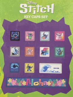 Disney Stitch Mechanical Keyboard Keycap Set 12 Interchangeable Designs includes mini Stitch
