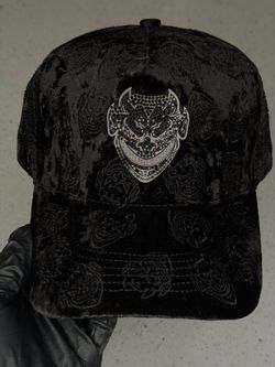 Black Velvet Baseball Cap with Rhinestone Patch