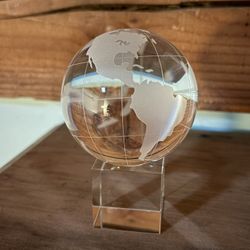 world globe crystal award with base