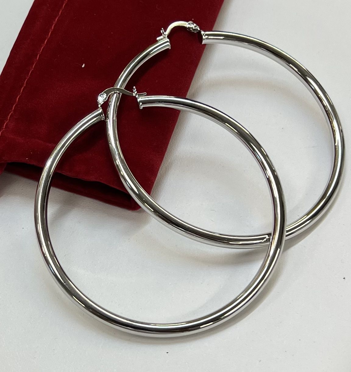 Thick Silver Hoop Earrings - Gray