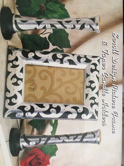 Scroll design picture frame and taper candle holders