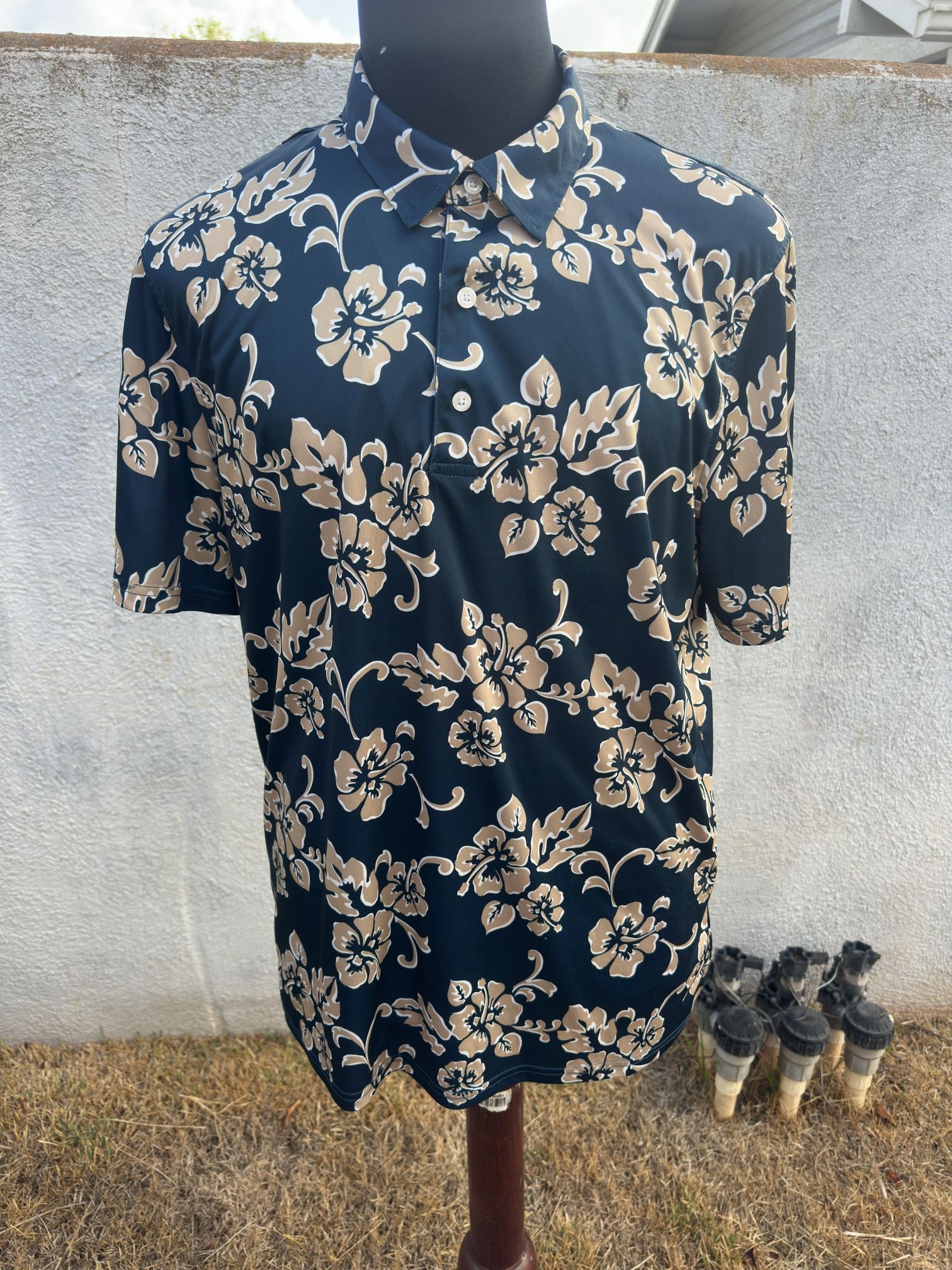 PreOwned Reyn Spooner Brrr Polo Shirt Hawaiian Print Men's L